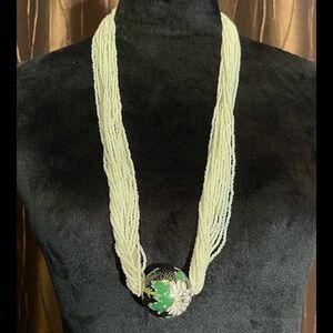 VTG Mint Cond Sandra David Multi Strand Seed Bead & Large Cloisonné Necklace